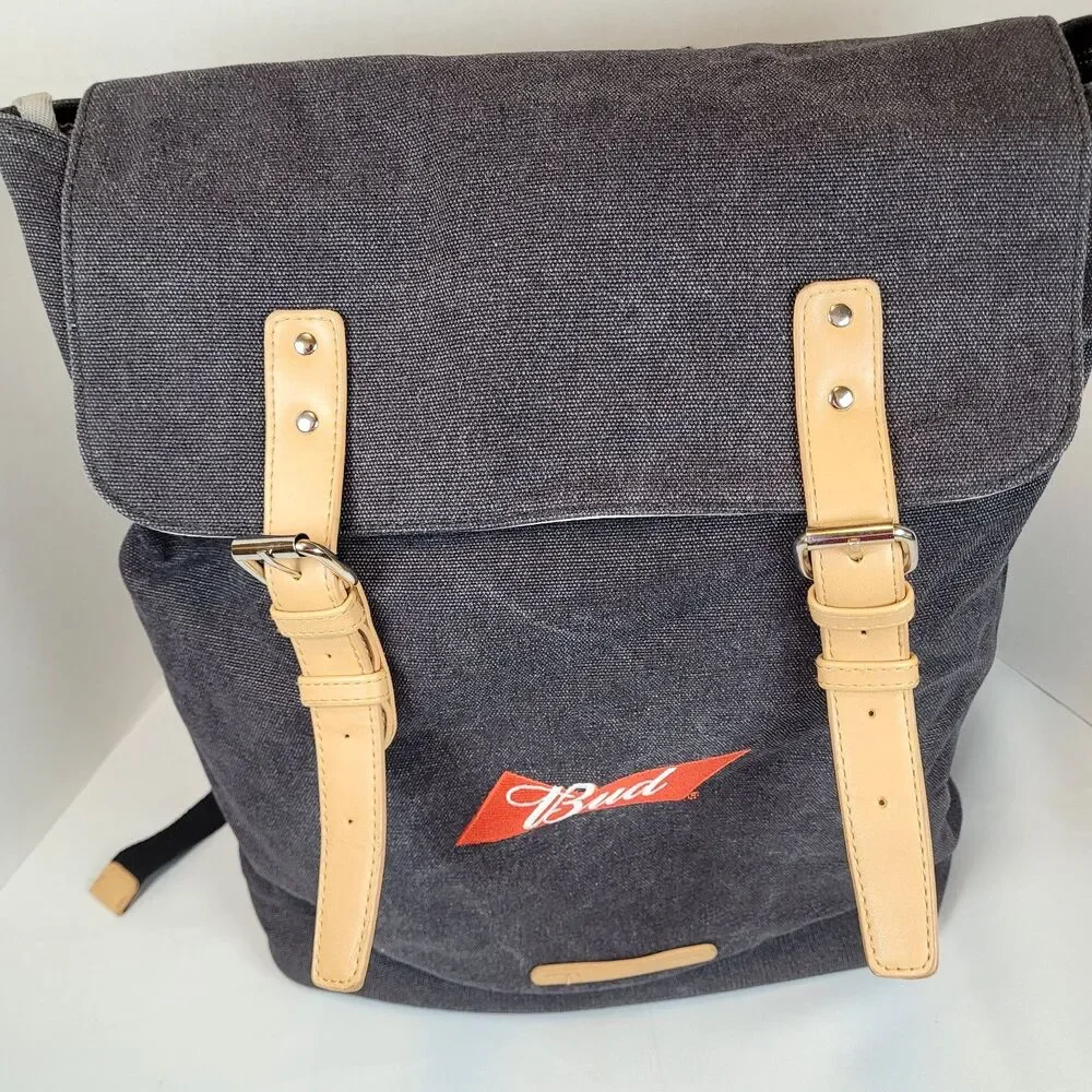Budweiser Promotional Black Canvas Backpack Organizer Lap Top Portfolio